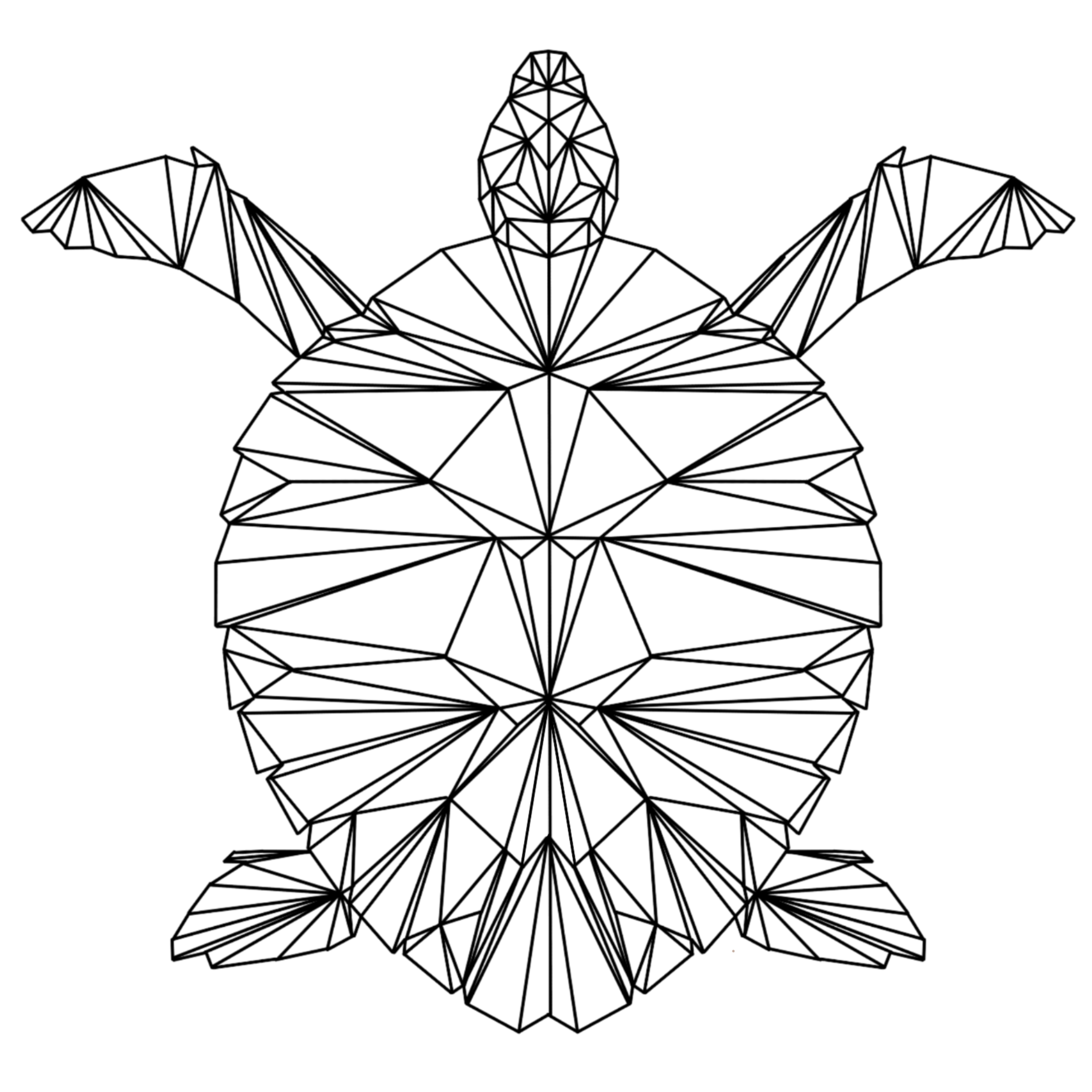 Tortue en design géométrique minimaliste, une œuvre artistique de Yara Creatyque, symbolisant sagesse et longévité.