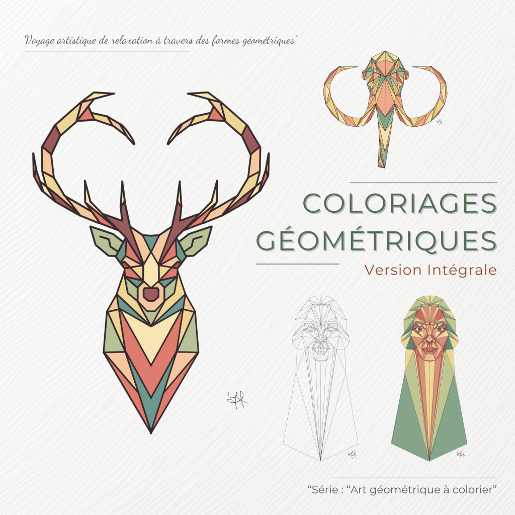 livre de coloriages géométriques - animaux - portraits - Préhistoire