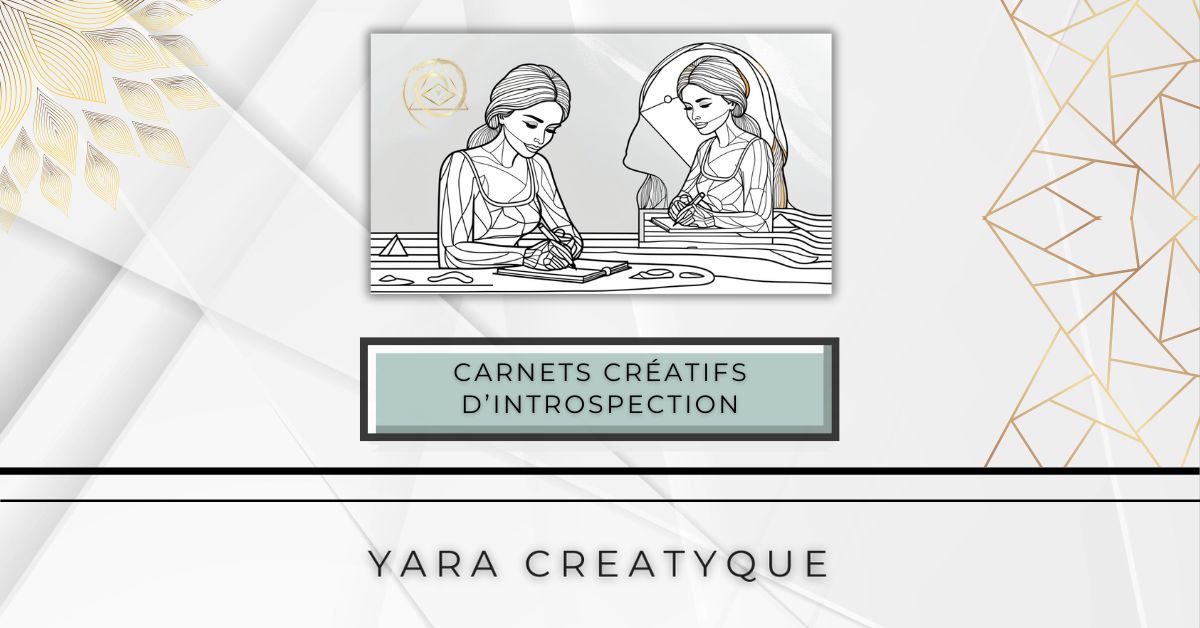 Utilisation des carnets créatifs d'introspection - Femme en pleine écriture créative, avec son reflet intérieur sous bulle – Carnets d’introspection Yara Creatyque