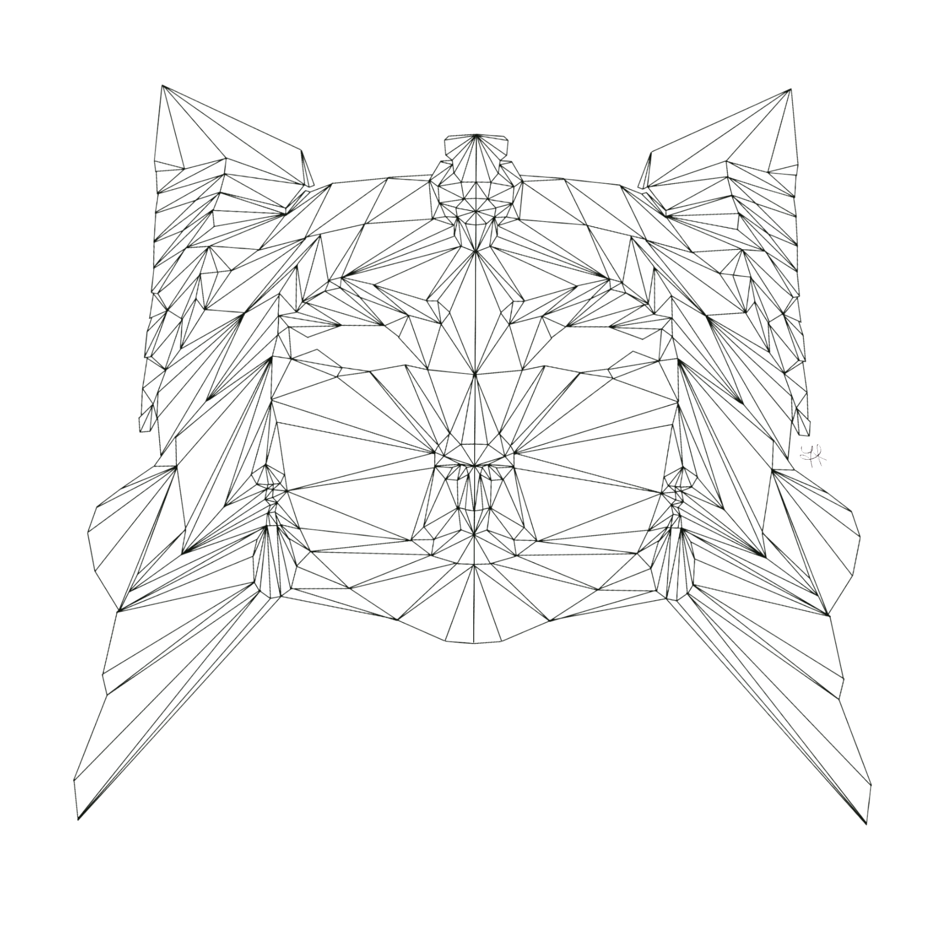 Interprétation géométrique complexe d’un visage féminin, construite à partir du modèle de départ. Chaque espace a été structuré par des triangles pour révéler une dimension intérieure nouvelle.